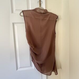 LAPOINTE Lightweight Georgette Mock Neck Ruched Top